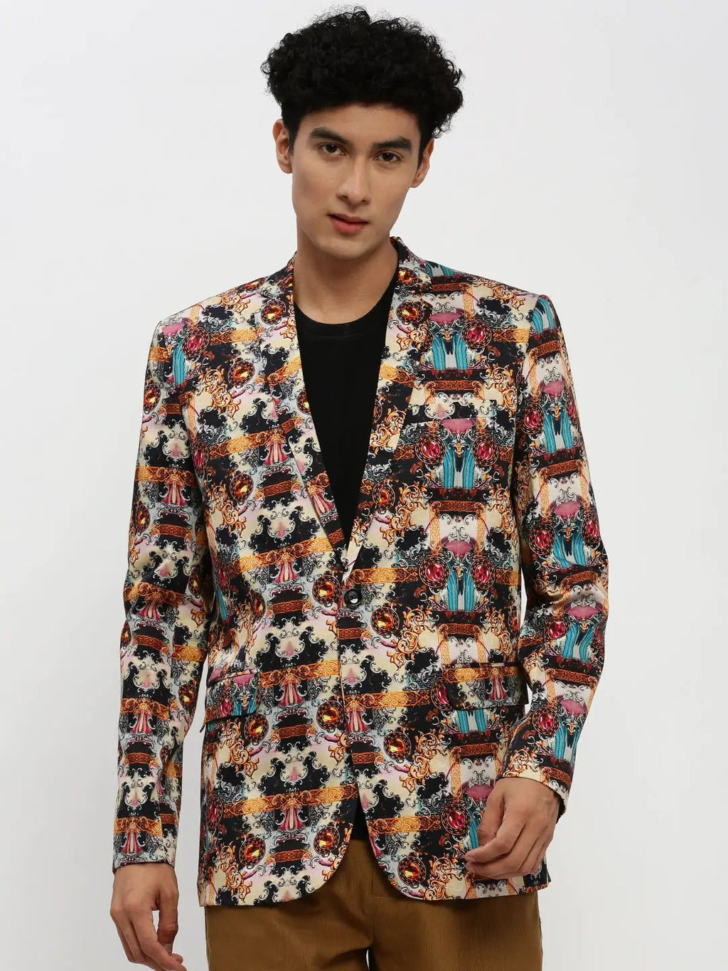 Men's Multi Printed Single Breasted Slim Fit Blazer