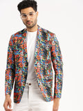 Men's Multi Printed Notched Lapel Slim-Fit Single-Breasted Blazer