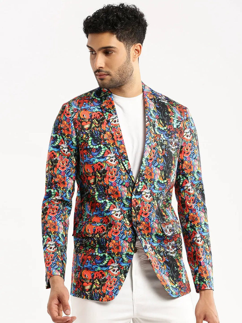 Men's Multi Printed Notched Lapel Slim-Fit Single-Breasted Blazer