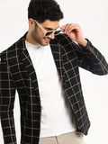 Men's Black Checked Notched Lapel Blazer