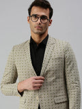 Men's Beige Printed Slim-Fit Single-Breasted Blazer