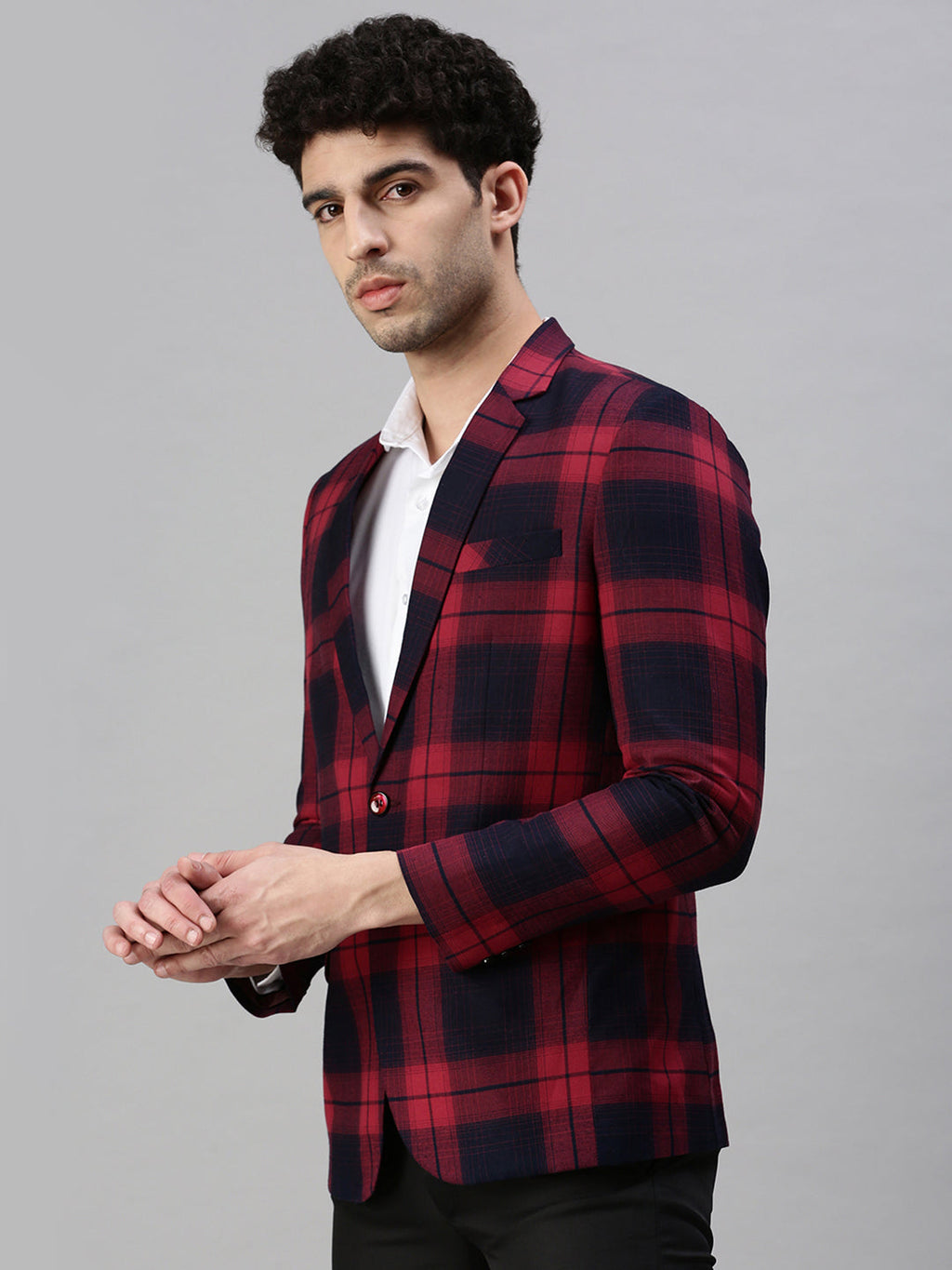 Men's Black Checked Single Breasted Blazer