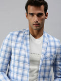 Men's White Checked Slim-Fit Single-Breasted Cotton Blend Casual Blazers