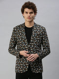 Men's Black Printed Single Breasted Slim Fit Blazer