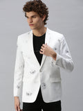 Men's White Printed Single-Breasted Slim-Fit Blazer