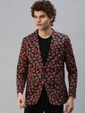 Men's Navy Blue Floral Print Single Breasted Blazer