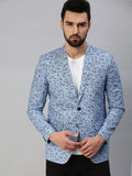 Men's Blue Printed Single-Breasted Party Blazer