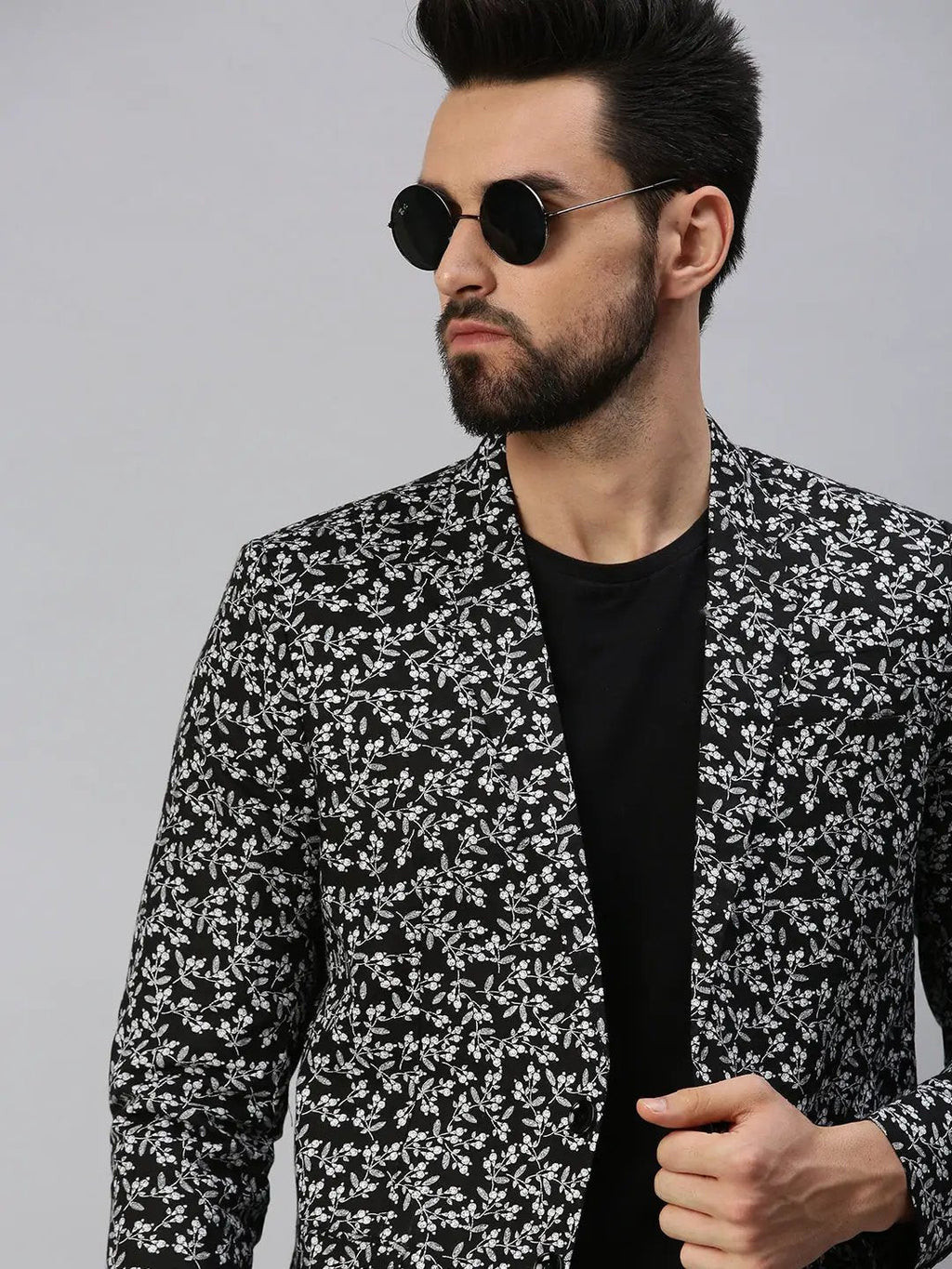 Men's Black Printed Single Breasted Party Blazers