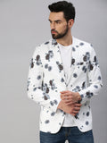 Men's White Printed Single Breasted Party Blazer