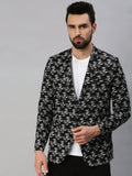Men's Black Printed Single-Breasted Party Blazers