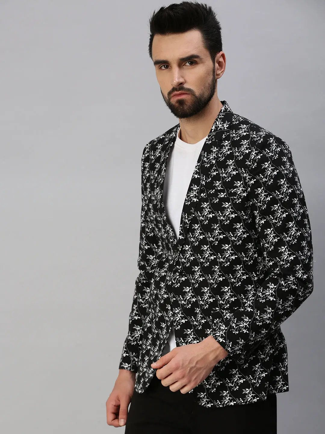 Men's Black Printed Single-Breasted Party Blazers
