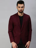 Men's Maroon Solid Single Breasted Party Blazers