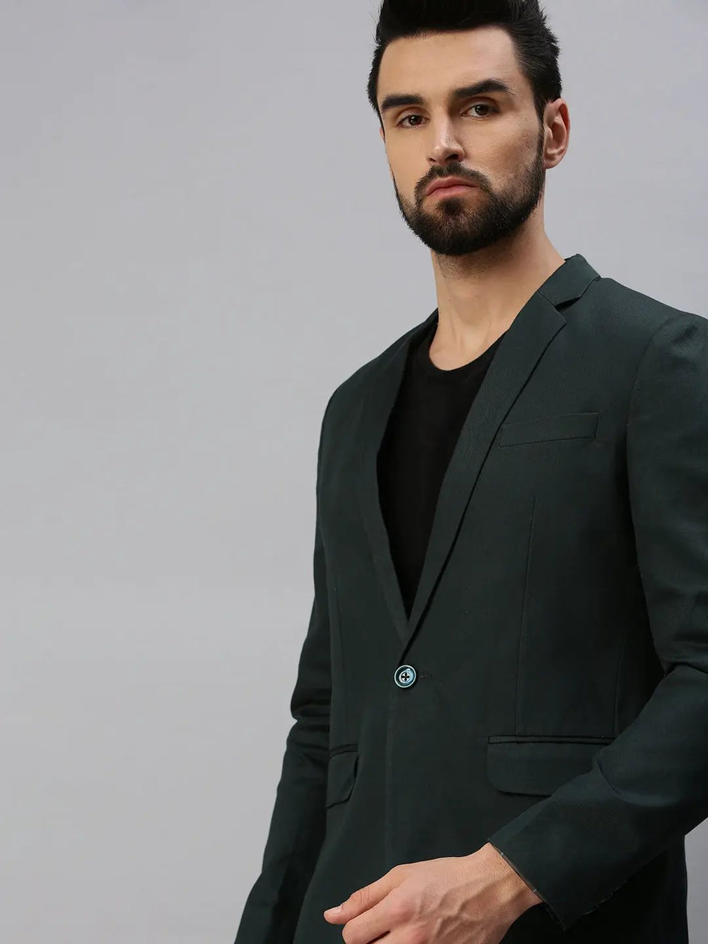 Men's Green Solid Single-Breasted Party Blazers