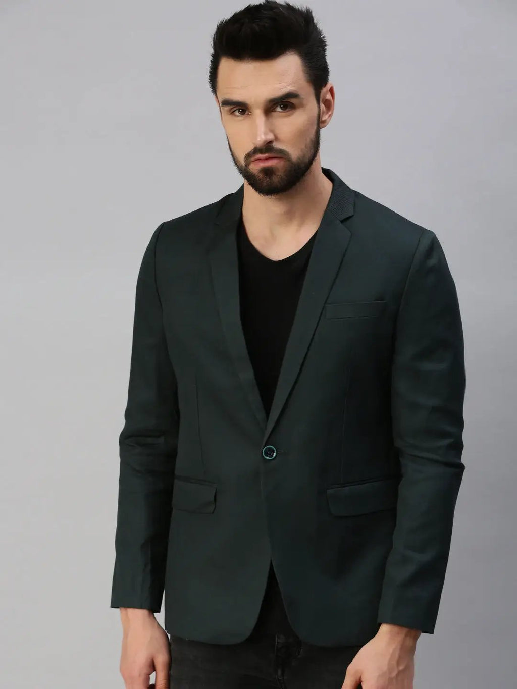Men's Green Solid Single-Breasted Party Blazers