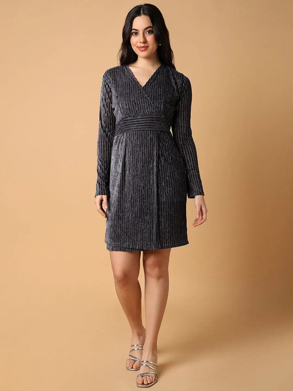 Women's Grey Striped Sheath Dress