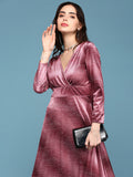 Women's Peach V-Neck Fit and Flare Maxi Dress