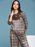 Women's Brown Checked Co-Ords Set With Palazzo