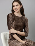 Women's Brown Self design Crop Top Co-Ords Set with Palazzo
