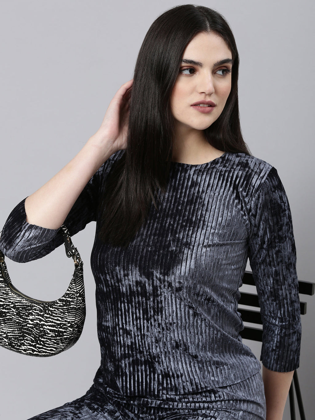 Women's Grey Self Design Co-Ords Set With Palazzo