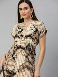 Women's V-Neck Printed A-Line Beige Dress