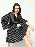 Women's V-Neck Striped Empire Silver Dress