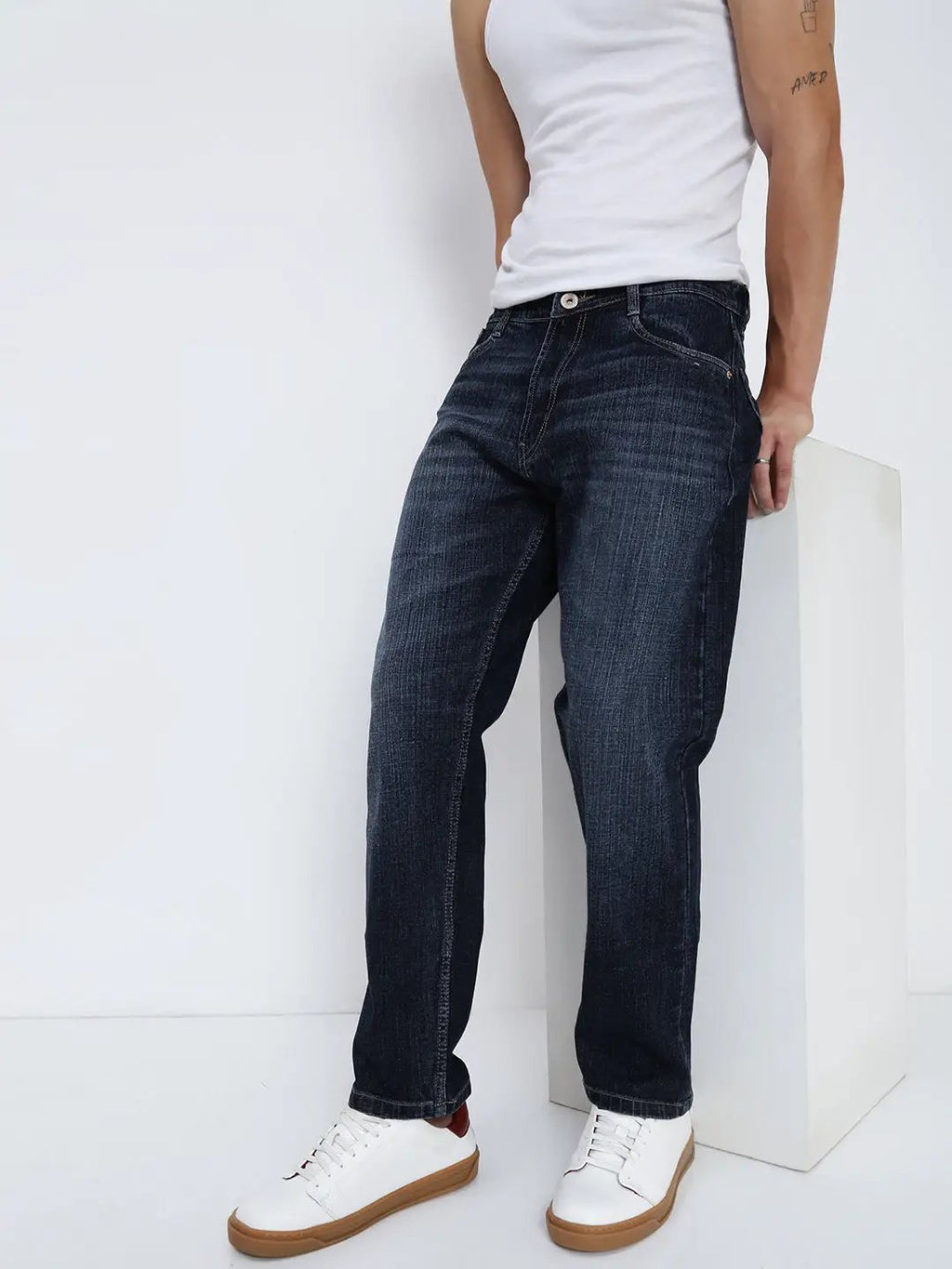 Men's Navy Blue Straight Fit Jeans