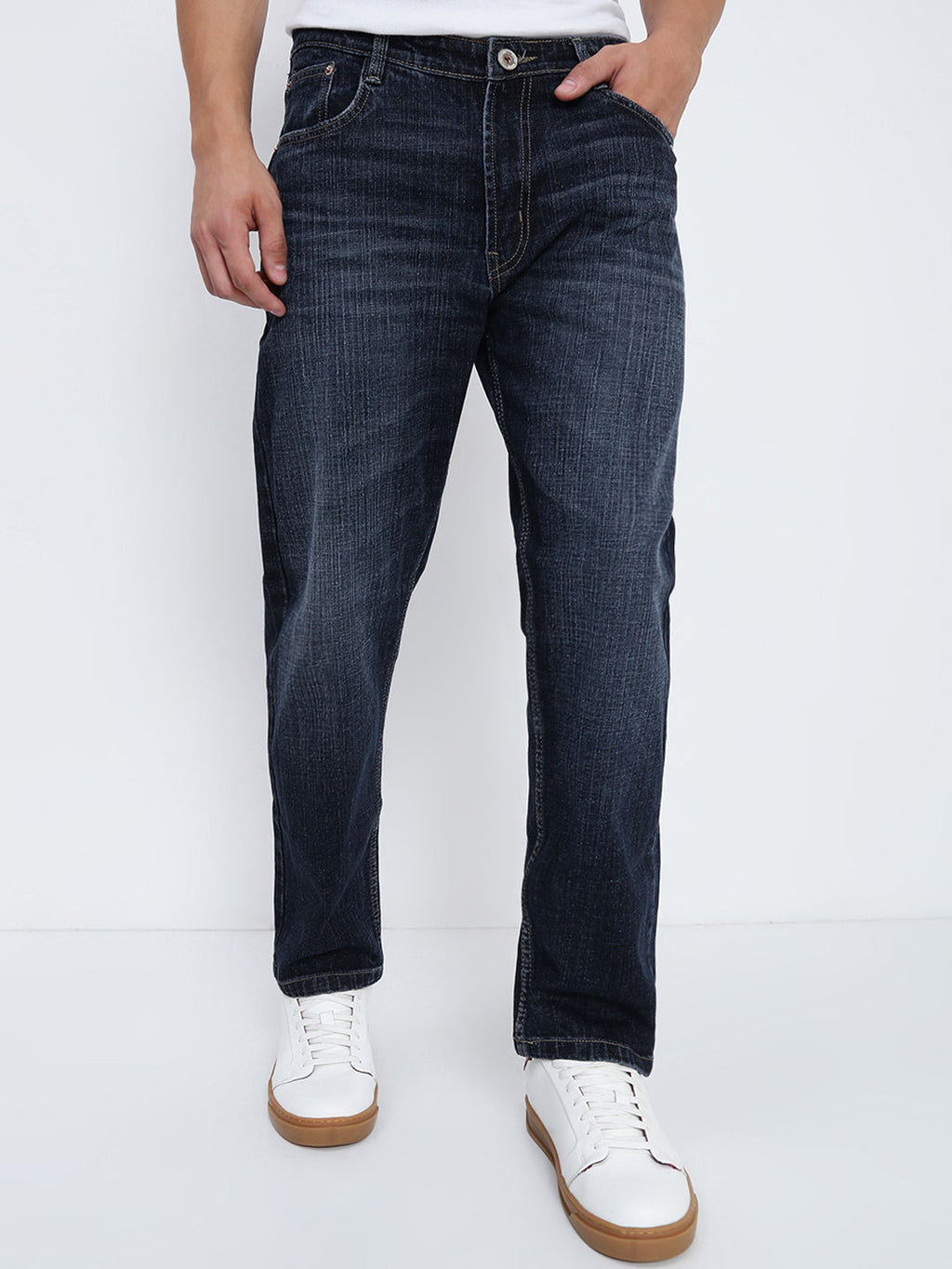 Men's Navy Blue Straight Fit Jeans