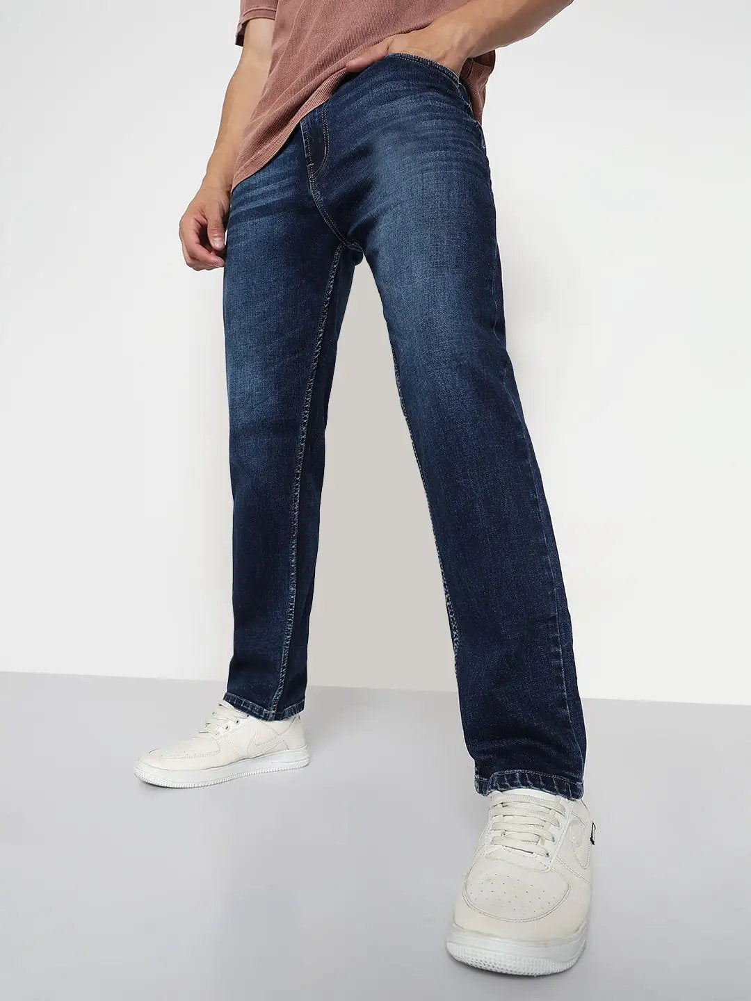 Men's Navy Blue Straight Fit Jeans