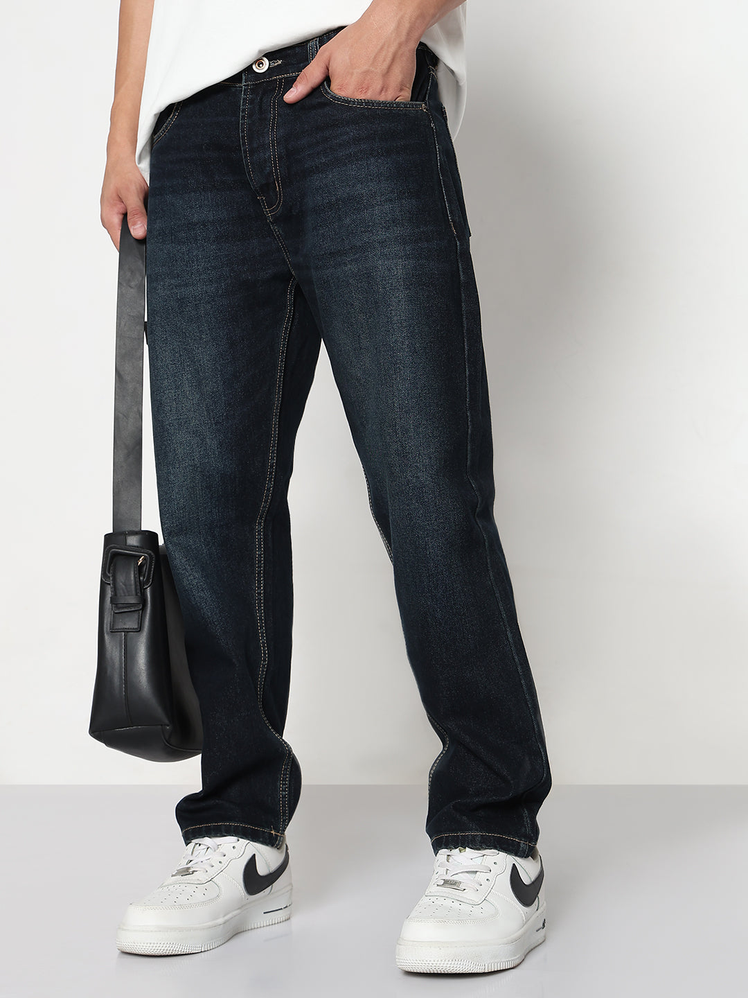 Men's Navy Blue Straight Fit Jeans