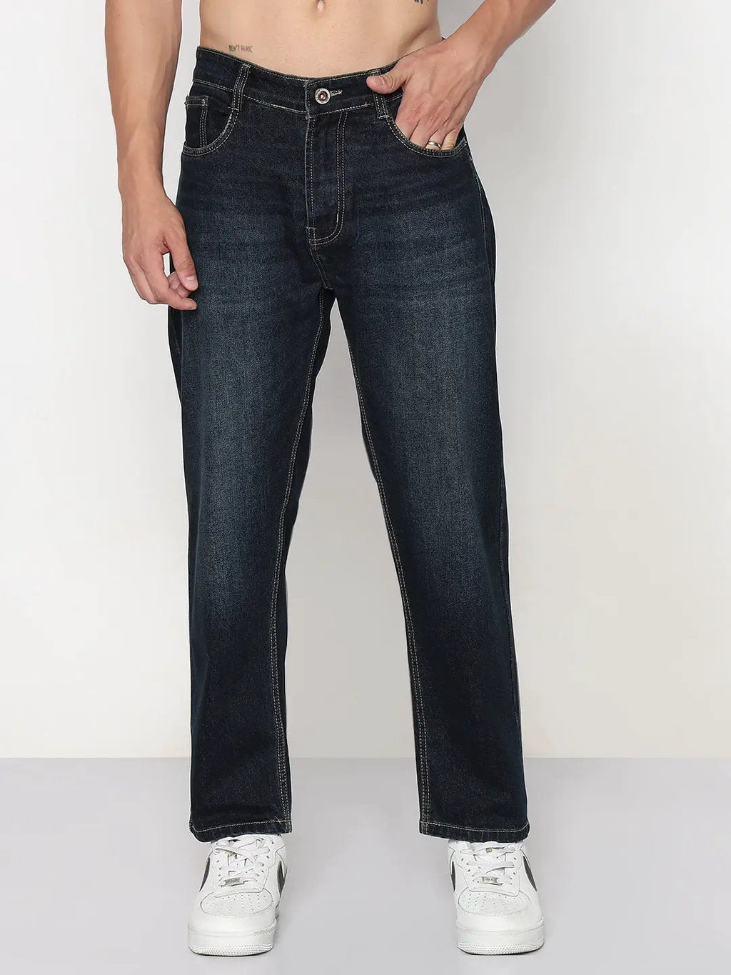 Men's Navy Blue Straight Fit Jeans