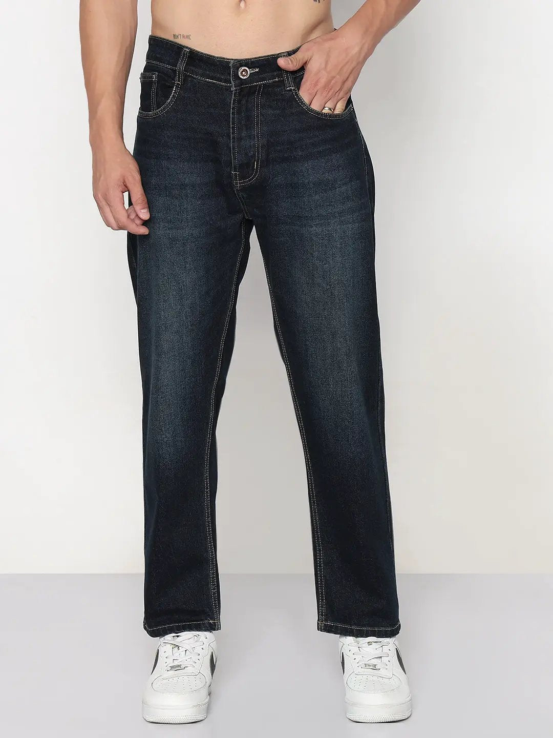 Men's Navy Blue Straight Fit Jeans