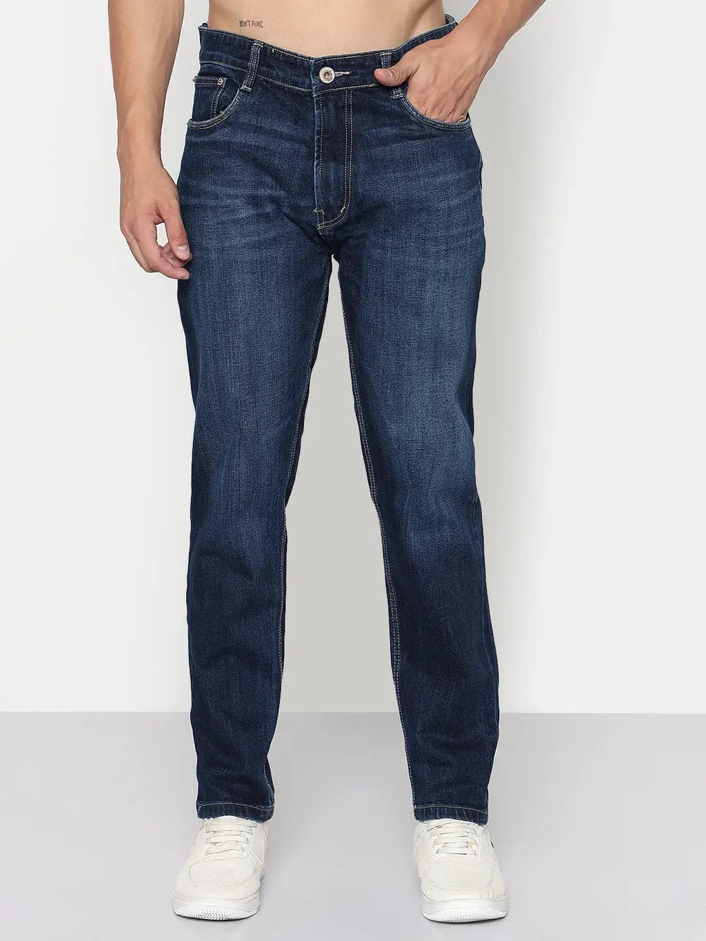 Men's Navy Blue Relaxed Fit Jeans