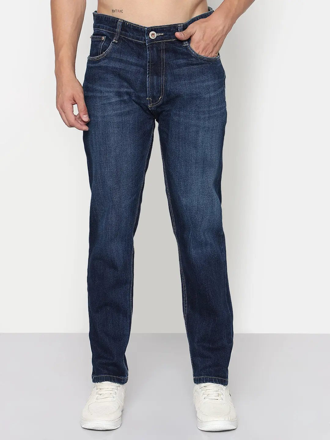 Men's Navy Blue Relaxed Fit Jeans