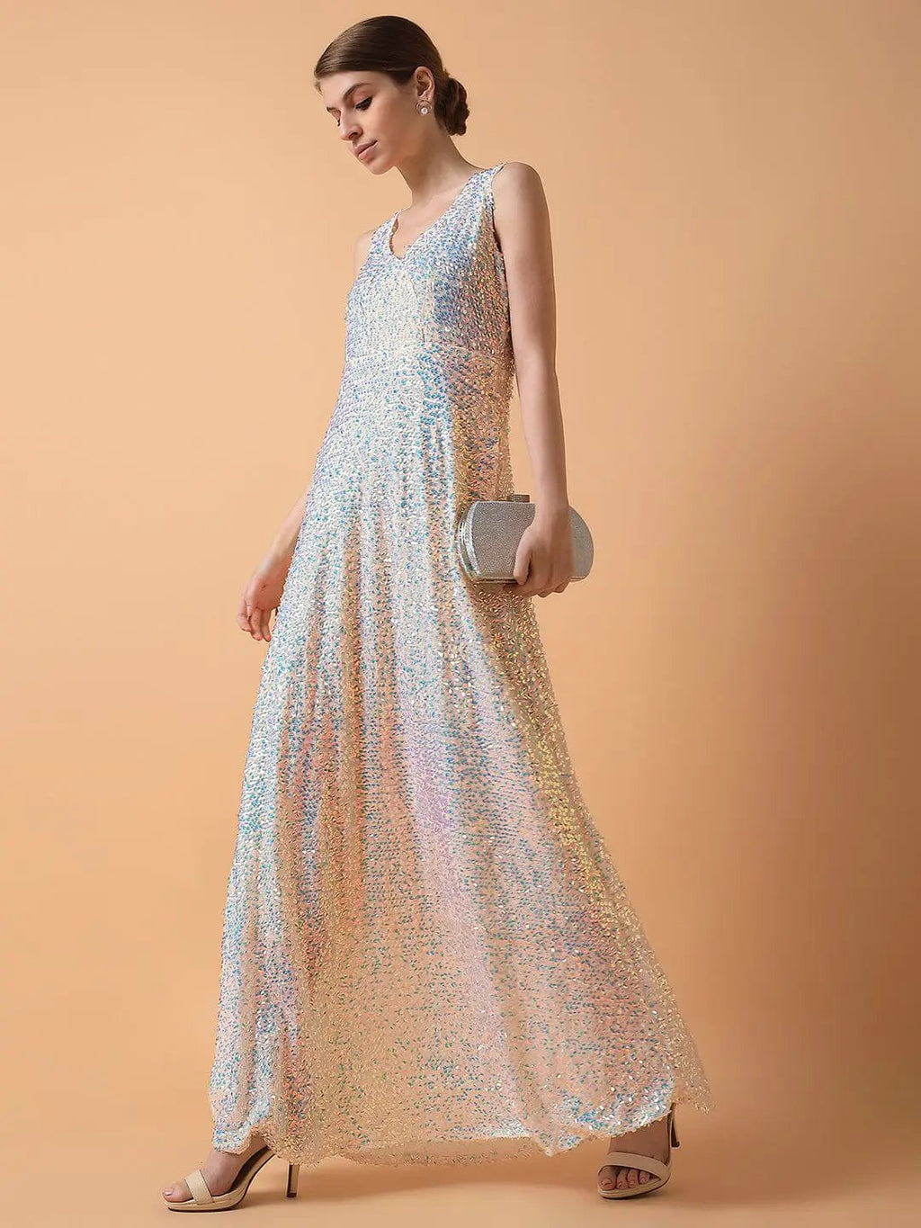 Women's Cream Embellished Maxi Dress