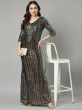 Women's Teal Embellished Maxi Party Wear Dress