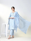 Women's Striped Blue Straight Kurta Set with Dupatta