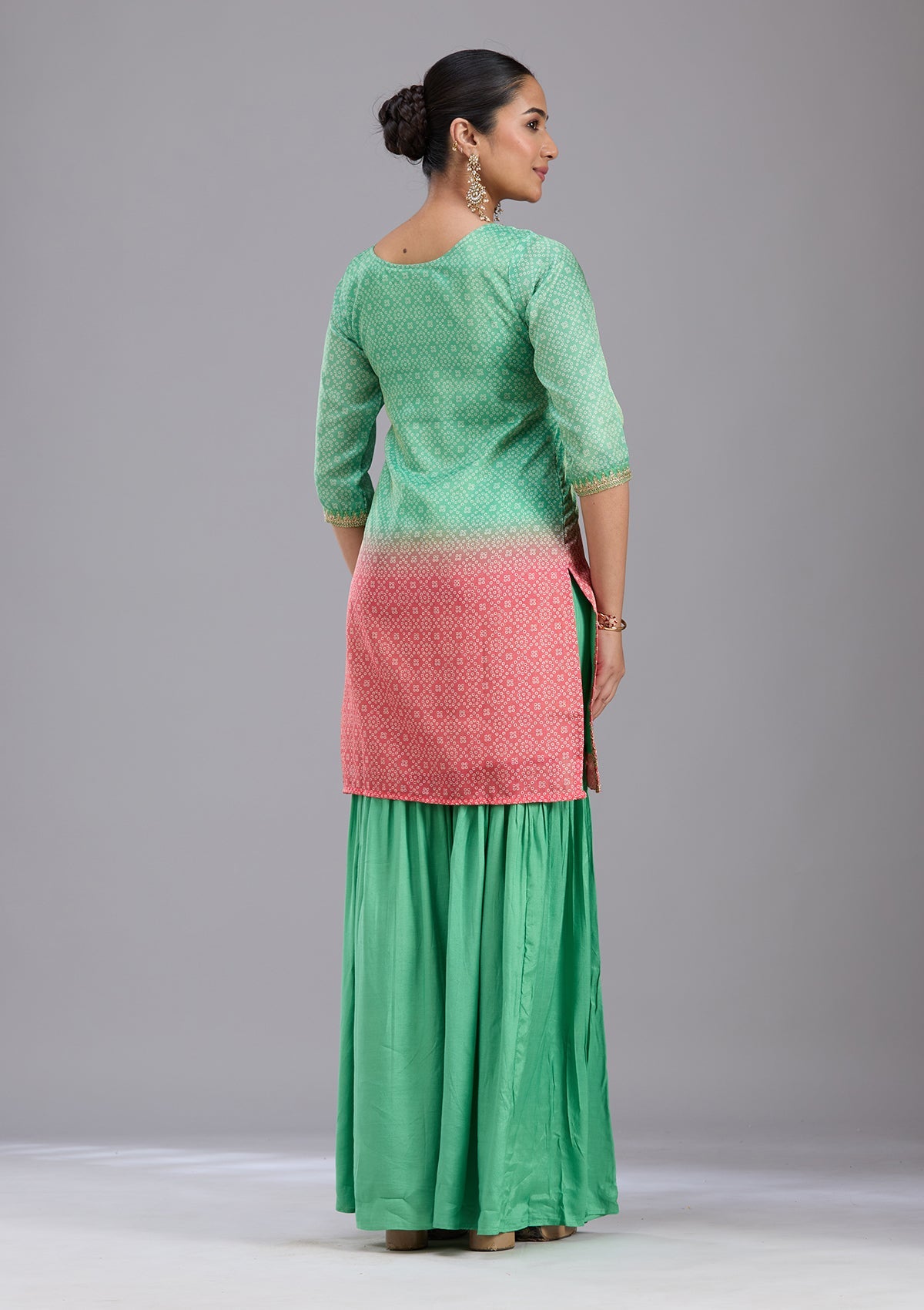 Parrot Green Sequins Soft Raw Silk Readymade Sharara Suit
