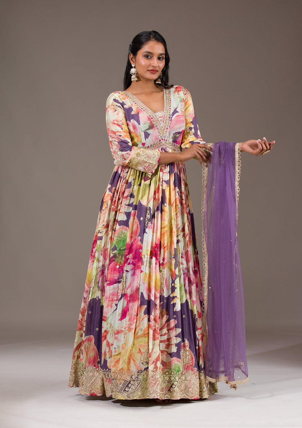 Pista Green Stonework Semi Crepe Readymade Salwar Suit