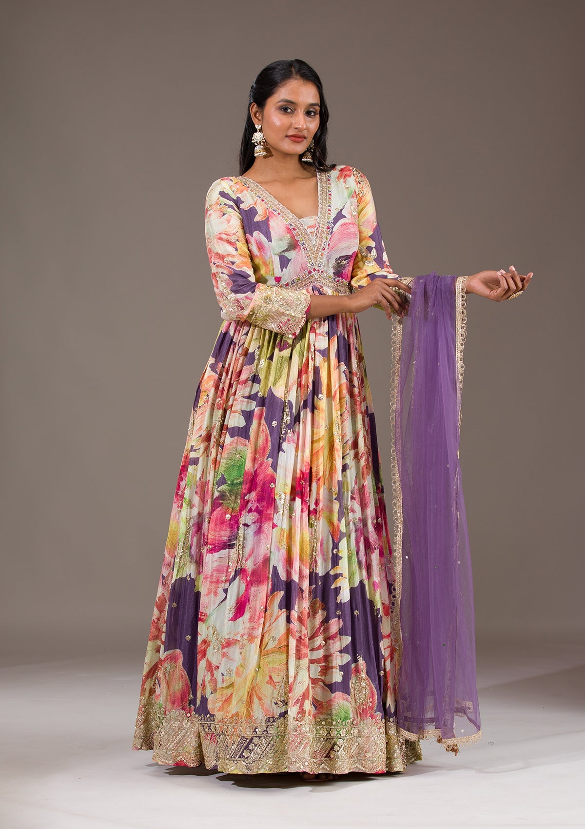 Pista Green Stonework Semi Crepe Readymade Salwar Suit