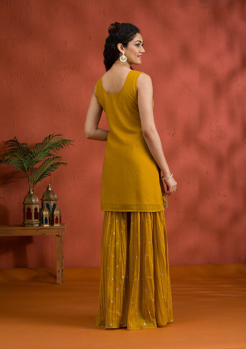 Yellow Silver Zariwork Georgette Readymade Sharara Suit