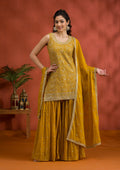 Yellow Silver Zariwork Georgette Readymade Sharara Suit
