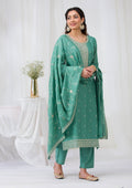 Sea Green Sequins Raw Silk Readymade Salwar Suit