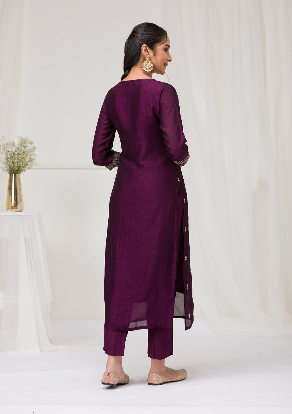 Purple Sequins Raw Silk Readymade Salwar Suit