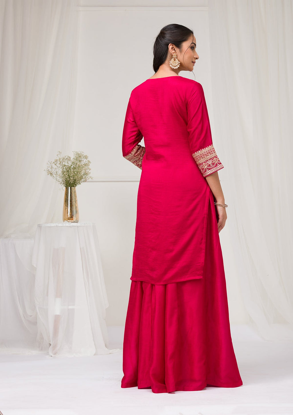 Rani Pink Zariwork Raw Silk Readymade Salwar Suit