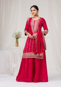 Rani Pink Zariwork Raw Silk Readymade Salwar Suit