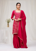Rani Pink Zariwork Raw Silk Readymade Salwar Suit
