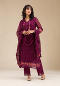 Wine Threadwork Crepe Readymade Salwar Suit