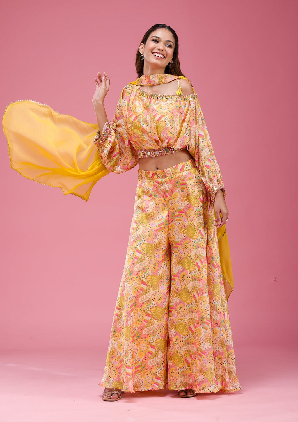 Yellow Cutdana Crepe Readymade salwar suit