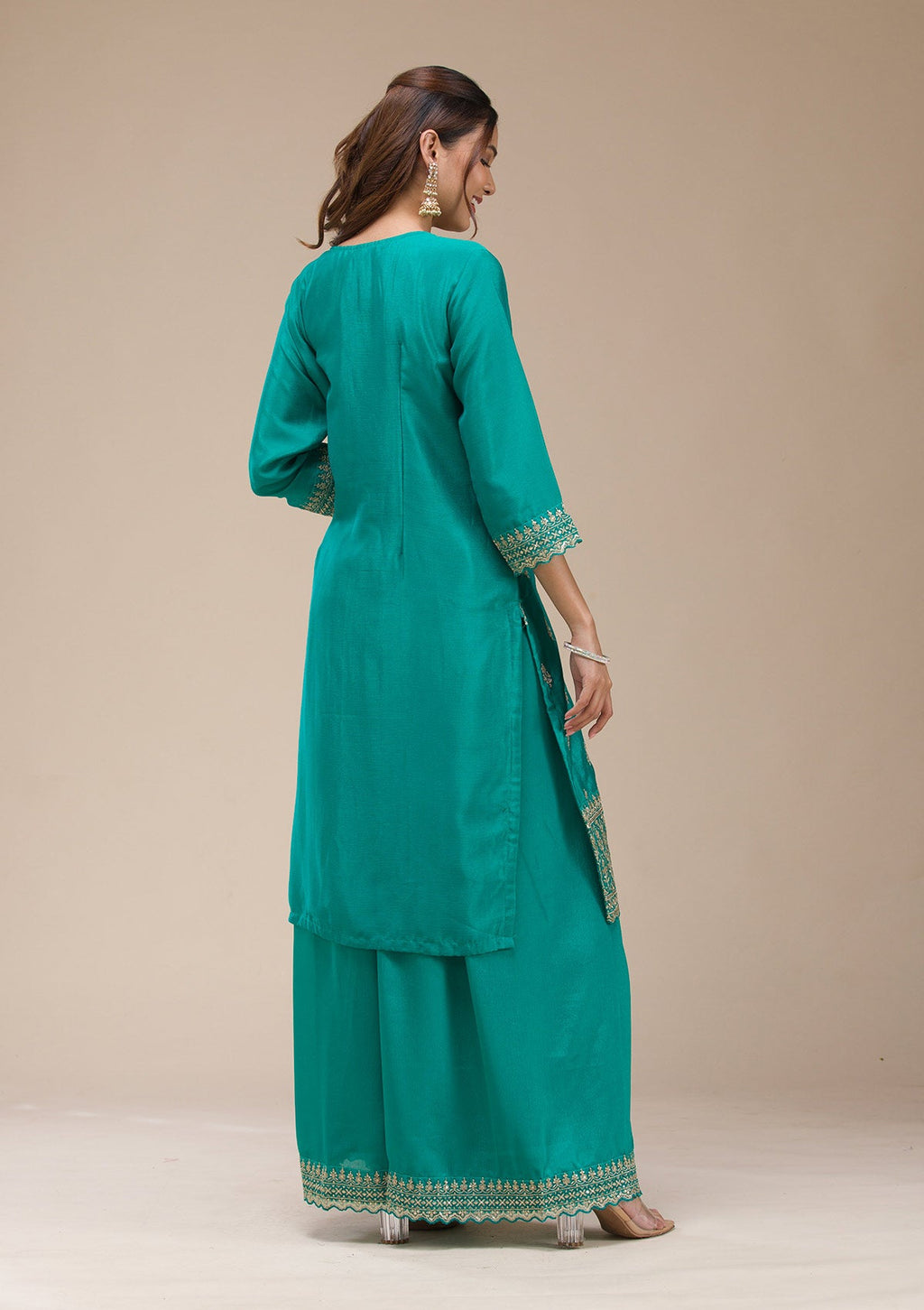 Rama Green Zariwork (Gold) Chinon Readymade sharara suit