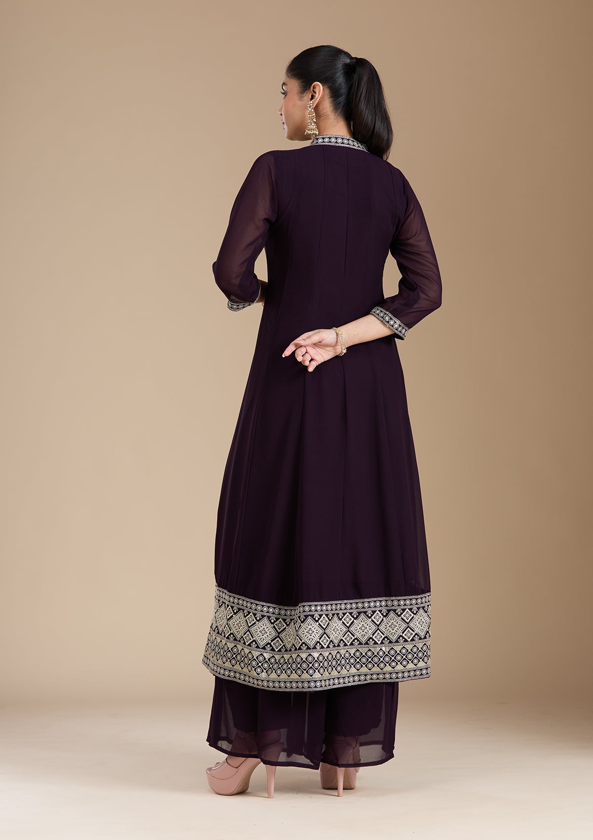 Purple Zariwork (Gold) Georgette Readymade Salwar Suit
